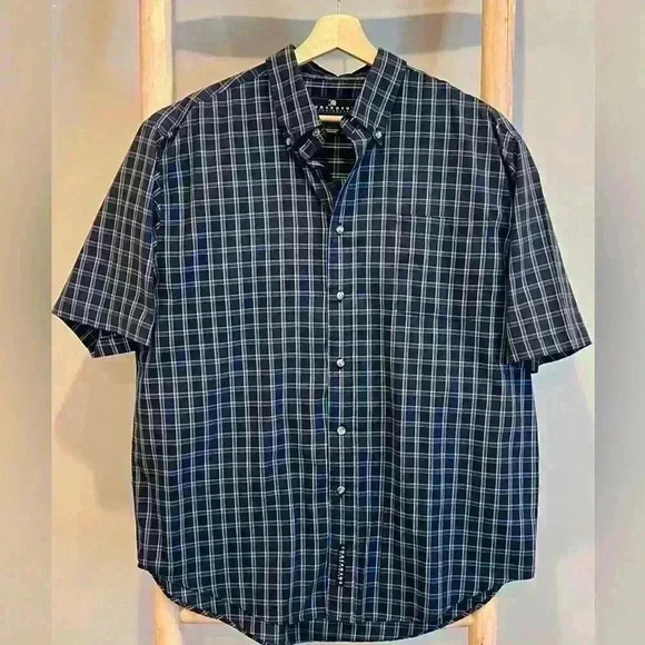 Consensus size winkle free casual blue plaid button down shirt - Picture 1 of 7